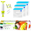 SuVidery Sous Vide Bags - Reusable Vacuum Sous Vide Cooking Bags - 3 Sizes Sous Vide Bag Kit with Clips and Pump